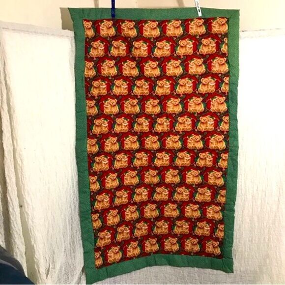 Vtg Christmas Teddy Bears Throw Blanket - Picture 2 of 5